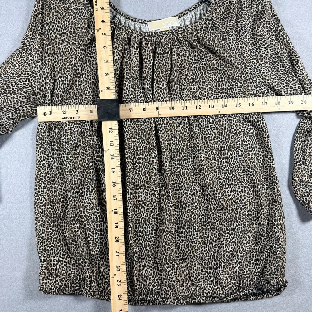Michael Kors Leopard Print Off Shoulder Blouse Women’s Size L 3/4 Sleeve